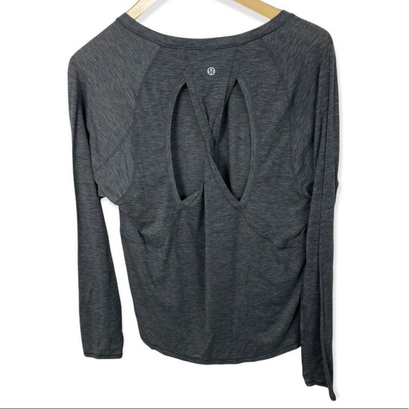 Lululemon Stop Drop Squat Long Sleeve Tee Grey Size 4 Twist Open Back Top Run - Picture 5 of 10